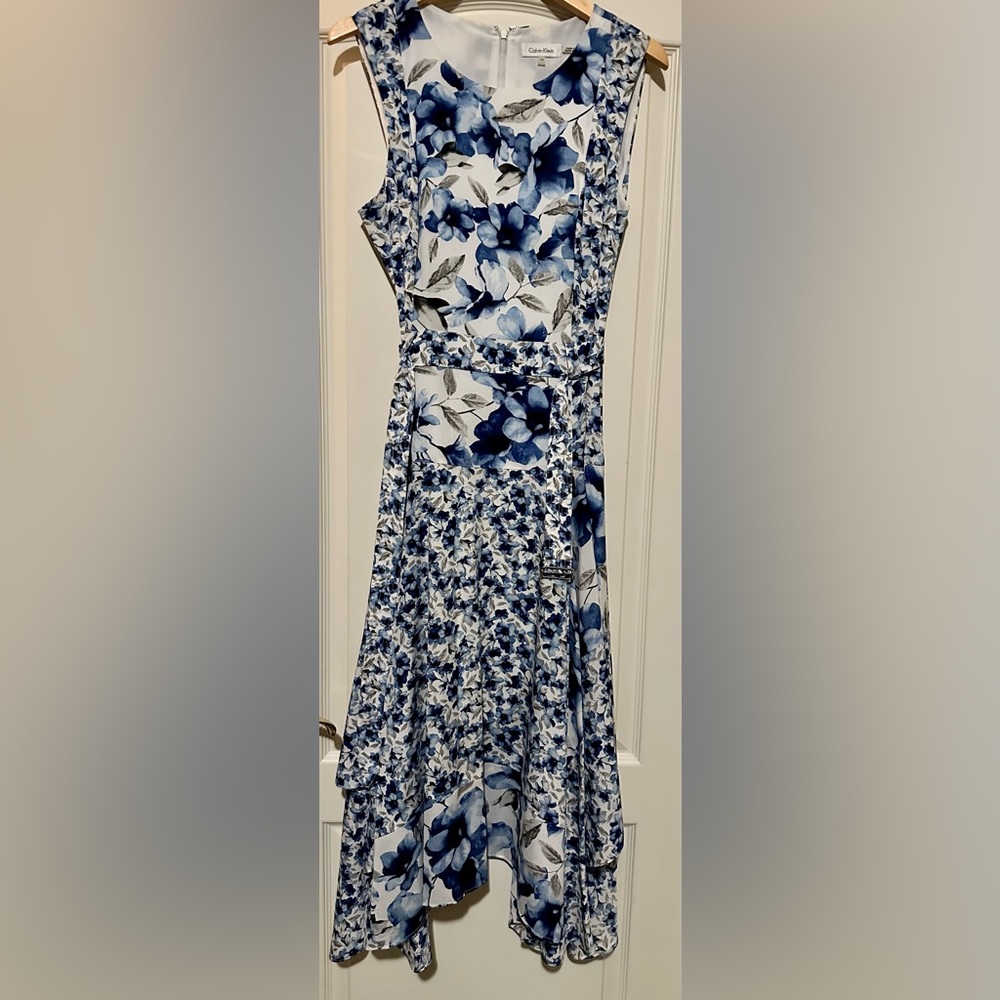 Calvin Klein Blue Floral Midi Dress Size 14